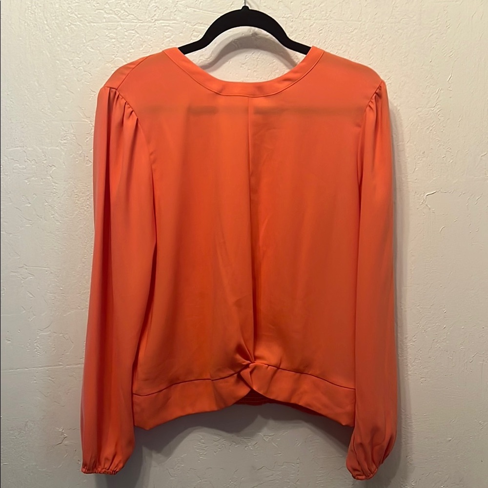 Nine West Orange Puff Sleeve Tie Front Blouse
